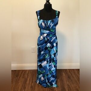 Snap Women’s blue abstract strappy back long maxi dress size medium vacay dress